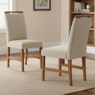 Imagem de Kit 2 Cadeiras de Jantar Estofada em Linho ou Veludo com Pés Madeira N