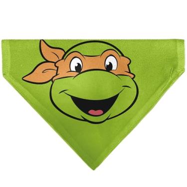 Imagem de Bandana para animais de estimação Tartarugas Ninja, Michaelangelo, rosto e concha, close-up, verde, gola redonda, bandana