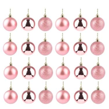 Imagem de Kit 24 Bolas Lisas 4cm Texturizadas Natal Árvore Led Luzes Guirlanda Decoração Enfeite Papai Noel Cor: Rose