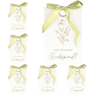 Imagem de hhdatc 11 peças de cartões de pedido de dama de honra floral metálico conjunto de convite para chá de panela 8 cartões "Will You Be My Bridesmaid" 2 Maid of Honor e 1 Matron of Honor Convitations