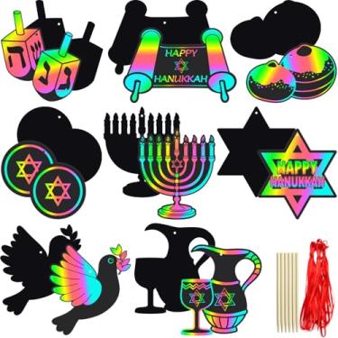 Imagem de Kit de raspadinhas Happy Hanukkah – Kit de artesanato de papel de raspar de Chanukkah – Cartões de artesanato para decoração de feriado judaico – Artigos de festa de Hanukkah para pendurar cartões