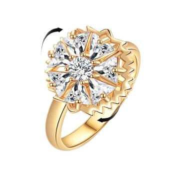 Imagem de Anéis Fidget Anxiety para mulheres, anel giratório para alívio da ansiedade, estresse, zircônia cúbica aberta, giratório, banhado a ouro, anel ajustável