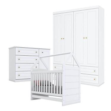 Imagem de Quarto De Bebê Mississipi 4 Portas Com Berço Montessoriano Americano Branco Hp - Henn