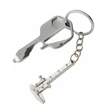 Imagem de 2 ferramentas manuais de bolso, régua e chaveiro, chaveiro portátil, pinça vernier de liga de zinco com chaveiro, mini ferramentas de medição de medição, abridor de garrafa em forma de chave de metal