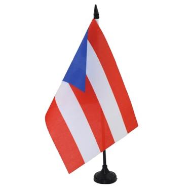 Imagem de Bandeira de mesa de Porto Rico 12 cm x 20.3 cm - Bandeira de mesa porto-riquenha 21 x 14 cm - Bastão e base de plástico preto - Drapeau Porto Rico AZ FLAG