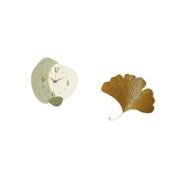 Imagem de Fenteer Relógio de Parede Silencioso de Ginkgo com Folhas Abstratas, Escultura Decorativa para Cozinha, Escritório, Sala de Estar, Fazenda, Hotel, Sala de Jan