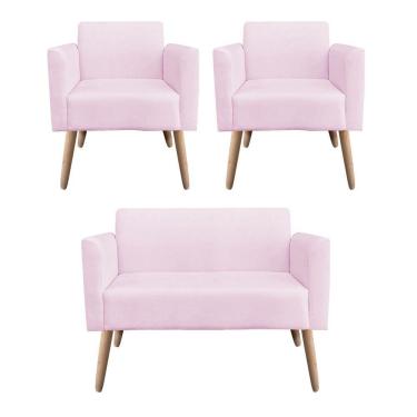 Imagem de Kit 01 Namoradeira 02 Poltronas Marisa Rosa Bebê