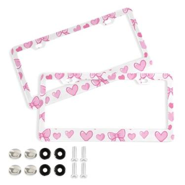 Imagem de SEHANY Lindas molduras de placa de licença de arco rosa, capas de moldura de alumínio à prova de ferrugem com orifícios elípticos e parafusos, serve para acessórios de carro de tamanho padrão de