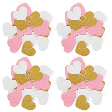 Imagem de Decoração suspensa de guirlanda de papel 4 peças, forte, durável, elegante, decoração de festa romântica para casamento, dia dos namorados, natal, aniversário, feito de papel, (Em forma de coração)