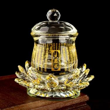 Imagem de FENNYYAR Copo de água benta de cristal faça oferendas a Buda, 13,5 cm 13,5 cm, ornamento de lótus para copo de purificação de água