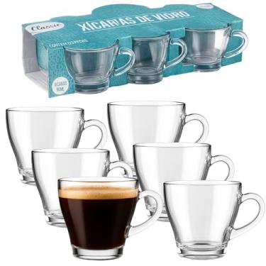 Imagem de Conjunto 6 Xícaras de Vidro Classic 90ml – Vidro Transparente Resistente, Design Elegante para Café, Chá e Espresso, Ideal para Café da Manhã, Mesa Posta, Cozinha Moderna e Uso Diário Premium