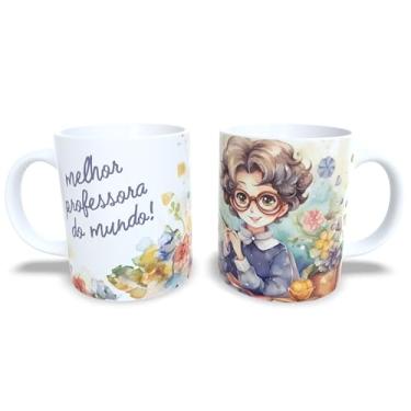 Imagem de Caneca de Cerâmica 325ml Dia dos Professores, Design Floral com Ilustração, Branca (14099)