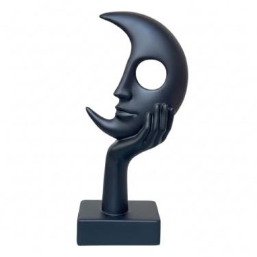 Imagem de Lodkksg Escultura abstrata de rosto de lua, preto, mão e lua crescente, decoração de casa moderna com base