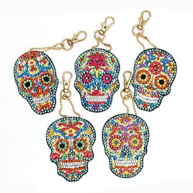 Imagem de 5 Pcs Sugar Skull DIY Diamond Painting Keychains Kit, Diamond Art Keychains for Women Men Kids, Crystal Rhinestone Diamond Skull Hanging Charms for Bag, Purse, Phone or Car Decoration
