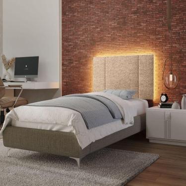 Imagem de Cabeceira Estofada Cama Box Solteiro Com Led Star 90 Cm Bouclé Bege