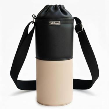 Imagem de Bolsa Térmica (PRETO COM BEGE) RAMIERE para Garrafa de 1 LITRO em Couro Sintético - Coleção Cores VERÃO 2026