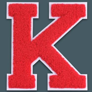 Imagem de QianSiLi Adesivos de letras universitárias de chenille vermelho de 15 cm, letras grandes para jaquetas Letterman, moletons com capuz, mochilas, coletes, roupas, adesivos individuais de letra K