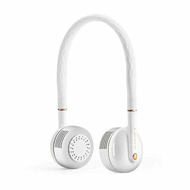 Imagem de AEWFRRV Ventilador de pescoço portátil sem folhas preguiçoso pendurado duplo resfriamento carregamento USB esportes ao ar livre pulseira de pescoço flexível refrigerador de ar (cor: branco) yubin1993 (cor: branco)