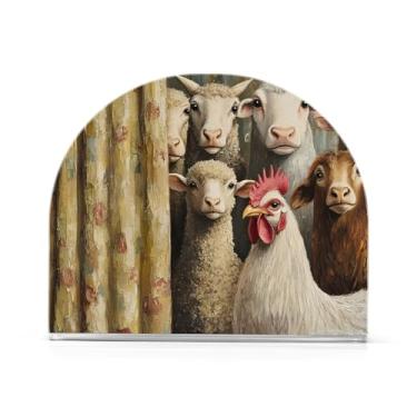 Imagem de Curious Farm Animals Porta-guardanapos de cozinha marrom, 1 pacote, porta-guardanapos acrílico, porta-guardanapos para guardanapos de pano