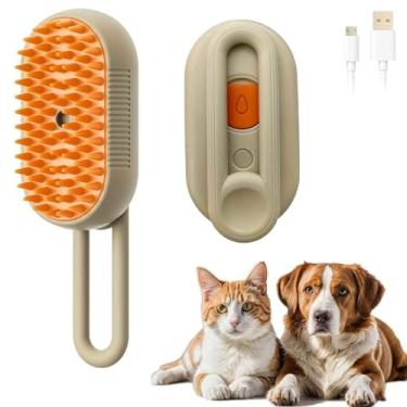Imagem de Escova Pet A Vapor Para Cachorros e Gatos Profissional 4 Em 1, Removedora de Pelos soltos para Animais de Estimação com Carregamento, Autolimpante Escova Vaporizador Pente de Remoção (Marrom)