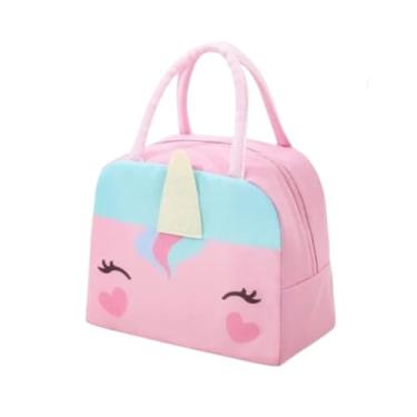Imagem de Bolsa térmica infantil com alça modelo escolar para lanche e marmita estampas de animais 3D resistente e prática (Unicórnio)