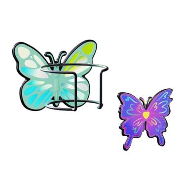 Imagem de Hyggepolar Suporte magnético de borboleta luminosa para geladeira, organizador de copos Stanley de metal revestido de PE atualizado com porta-copos magnético que brilha no escuro e suporte adesivo