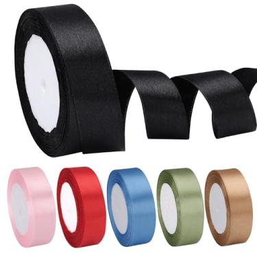 Imagem de EUSOAR Fitas para artesanato, 6 rolos 6 cores sólidas 2,5 cm x 150 m fita de cetim de tecido, fita de seda para embrulho de presente, buquês de flores, convite feito à mão, festa de casamento