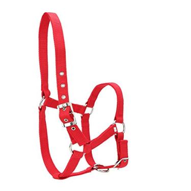 Imagem de Cuofyunl alta densidade 6mm engrossado webbing cavalo freio controle cabresto acessórios de equitação cor vermelha