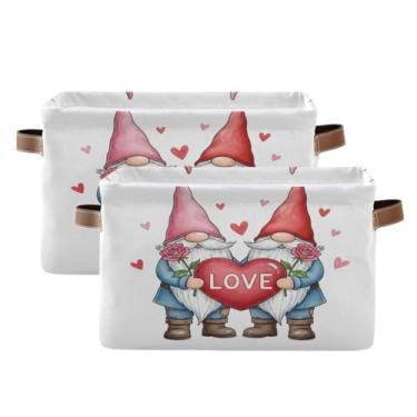 Imagem de Wassud Lovely Gnomos Cesto de armazenamento de lona com alças, cestas organizadoras dobráveis para armário, banheiro e decoração de casa, pacote com 2