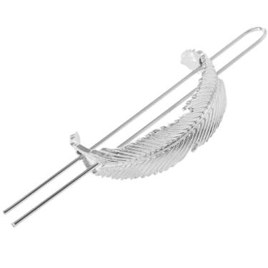 Imagem de Grampo de cabelo de liga de cor sólida elegante - Design de folha de metal para atualizações femininas, prata