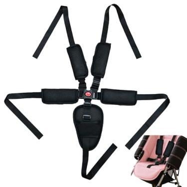 Imagem de Cinto de segurança universal de 5 pontas, cinto de segurança ajustável para carrinho de bebê, cinto de segurança com 4 ombreiras e almofada de proteção (preto)