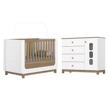 Imagem de Jogo De Quarto Infantil Aconchego Com Cômoda E Berço Branco/jequitibá - Móveis Henn Branco/jequitibá