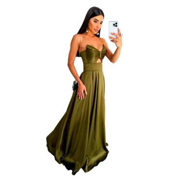 Imagem de Vestido Madrinha Formatura Convidadas Acetinado Laço No Busto Fenda em