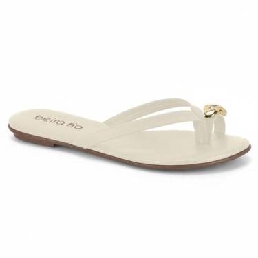 Imagem de Chinelo Beira Rio Feminino Rasteira Detalhe Metálico, Branco off, 35