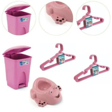 Imagem de Kit Quarto de Bebê Troninho, Lixeira Cesto 7,5L e 10 cabides - injepla