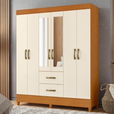 Imagem de Guarda Roupa Casal Cancun 6 Portas 2 Gavetas MDP com Espelho Cinamomo Off White Casa H