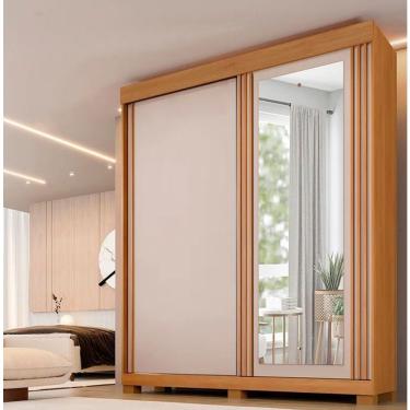 Imagem de Guarda Roupa Casal Mônaco 2 Portas de Correr 100% MDF com Espelho Cinamomo-off