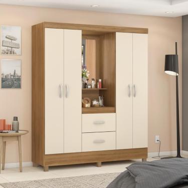 Imagem de Guarda Roupa Casal Barcelona 4 Portas 2 Gavetas MDP com Espelho Amendola-Off White Casa H