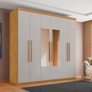 Imagem de Guarda Roupa Casal Piauí 6 Portas de Bater 4 Gavetas MDF com Espelho Naturalle-Off Whit...