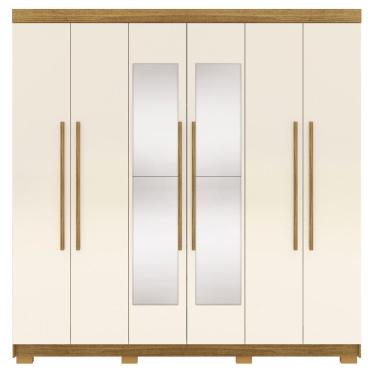 Imagem de Guarda Roupa Casal 10037 + 60010 6 Portas de Bater 2 Gavetas MDP com Espelho Nature Cha...