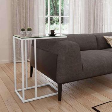 Imagem de Mesa Lateral Encaixe Elena Vidro Branco - Móveis Iberia