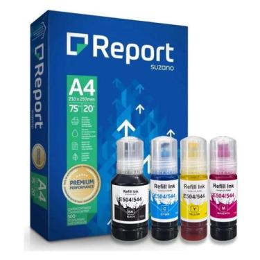 Imagem de Kit Tinta Compatível T504 T544 CMYK L3250 L3210 L5290 L5590 Papel A4 R