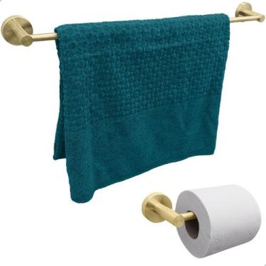 Imagem de Kit Acessório Banheiro Dourado Escovado Porta Toalha 60cm E Porta Pape