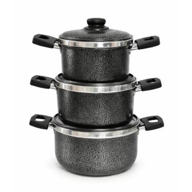 Imagem de Kit 3 Caçarolas em Alumínio Reforçado com Tampa  Panelas Leves, Duráve