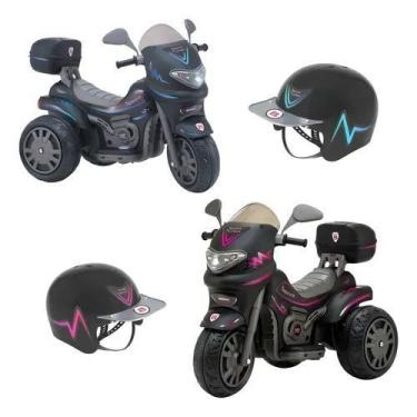 Imagem de Mini Moto Elétrica Sprint Turbo Preta Boy e Girl Com Duplo Adesivo e C