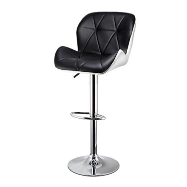 Imagem de Banco de Bar Giratório de Encosto Alto Banco de Bar de Altura Ajustável de 60-80 Cm Cadeira de Altura de Balcão, Assento Estofado Ergonômico, Metal de Couro com Apoio para Os Pés, Pub, Espreguiçadeira