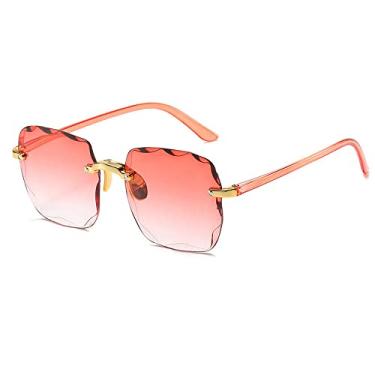 Imagem de Óculos de sol quadrado vintage clássico espelho gradiente feminino sem moldura óculos de sol feminino retrô moda sem aro óculos de sol, chá gradiente, china