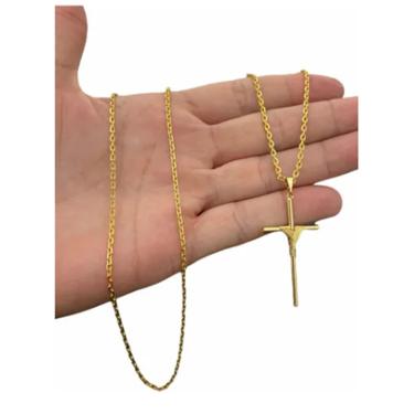 Imagem de Cordão Cadeado 1mm Banhado A Ouro 18k + Cruz Fio