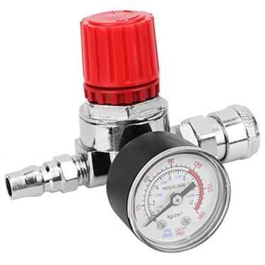 Imagem de Liga de zinco redutor de pressão regulador de ar controle regulador de pressão botão listrado antiderrapante para compressores de ar de pistão com medidor
