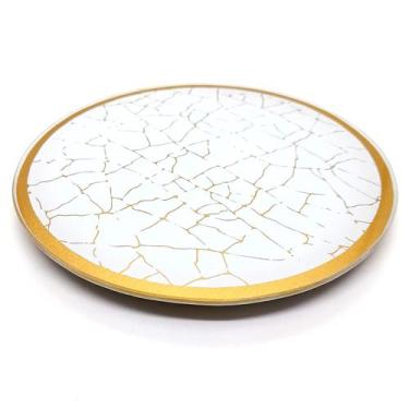 Imagem de Bandeja Lavabo Sala Em Vidro Craquelado Branco Dourado 15cm - Flash